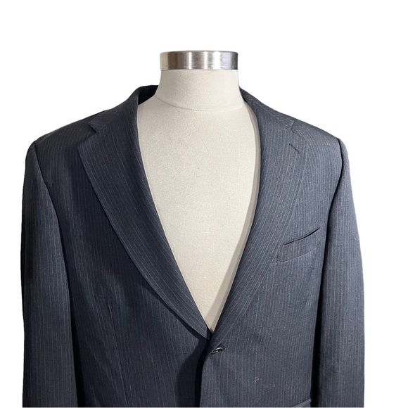 Ralph Ralph Lauren Black & Grey Penstriped Wool Cashmere Suit Jacket Sz 44R EUC - Picture 2 of 12